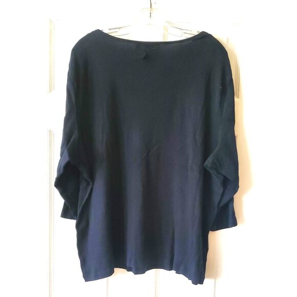 KAREN SCOTT WOMAN TOP BLACK EYELET 3/4 SLEEVE SWEATER - Picture 4 of 4